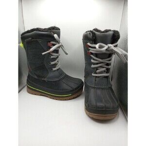 Swiss Tech Snow Winter Duck Boots Small Boys Size 8 Black Gray Memory Foam